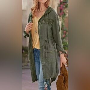 Sundance Linen Eyelet Grace Hooded Jacket. NWOT